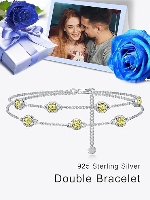 Dorunmo Birthstone Anklet Bracelets for Women 925 Sterling Silver Birthday Mother's Day Jewelry Gifts for Wife Mother Her