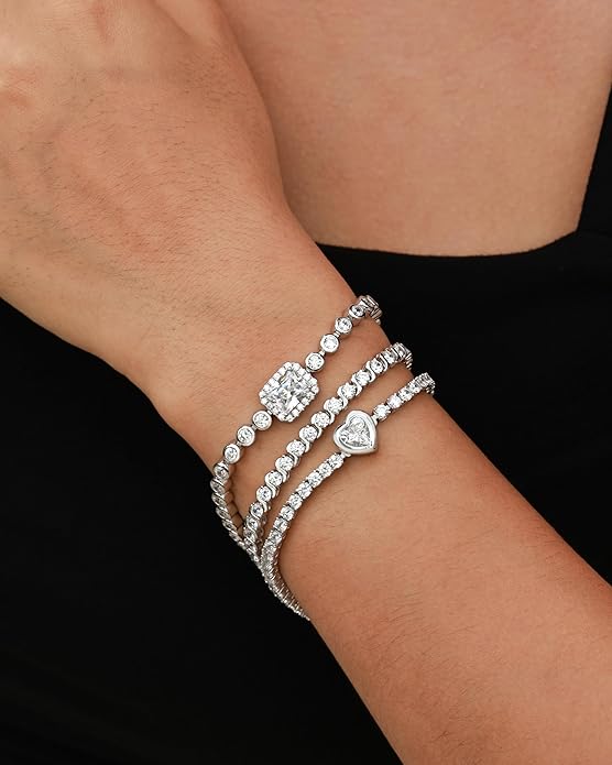 FANCIME 7mm Heart Birthstone Tennis Bracelet for Women Fine Jewelry Wedding Bridal Prom Birthday Gift for Women Her, Length 7 Inch