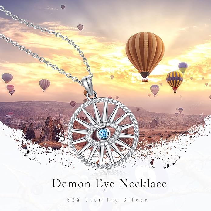Evil Eye Necklace for Women 925 Sterling Silver, Protection Necklace with Blue Evil Eye Charm, Evil Eye/Lotus Pendant Jewelry, Birthday Christmas Gifts for Her