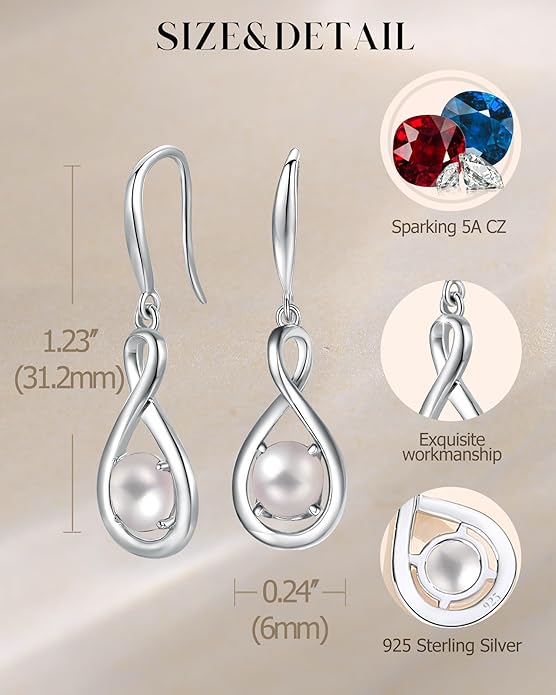 FANCIME Dangle Drop Earrings 925 Sterling Silver Dainty Infinity Round Gemstone Birthstone Jewelry Birthday Gifts for Her Women