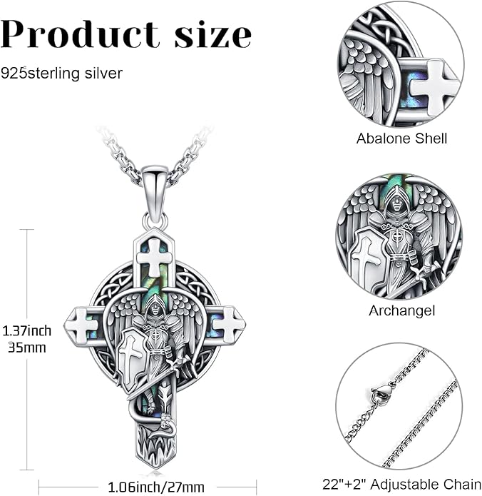 Midir&Etain Cross Necklace 925 Sterling Silver Celtic Christian Pendant Religious Protection Jewelry for Women Men