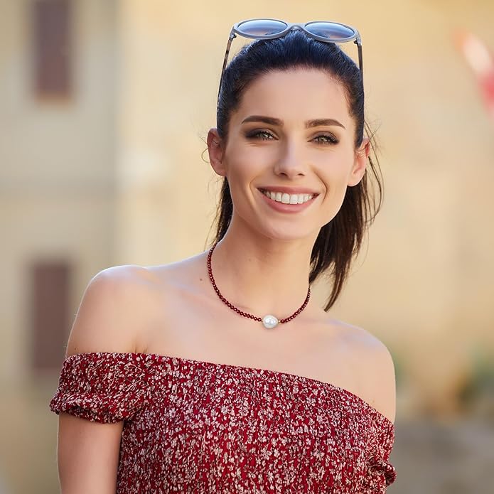 Beaded Necklace Pearl Necklaces for Women Single Pearl Necklace 11-12mm Freshwater Pearl Necklace Trendy Jewelry Gift Birthstone Bead Necklaces Pearl Choker Adjustable Chain