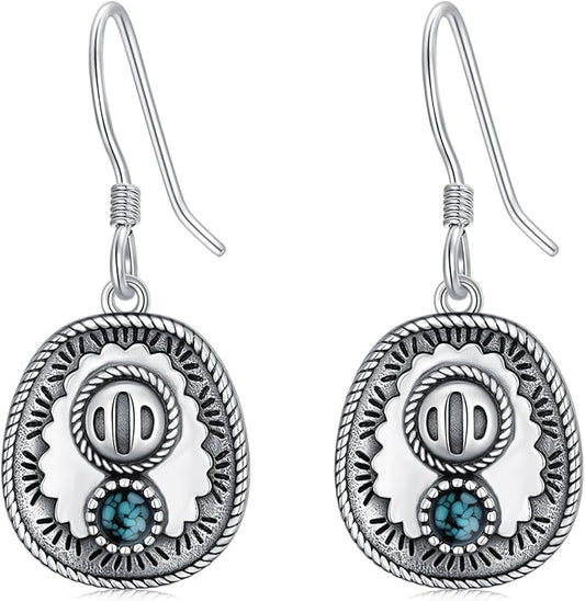 Western Earrings for Women 925 Sterling Silver Turquoise Western Country Dangle Drop Earrings Country Jewelry Gifts for Cowgirl Cowboy
