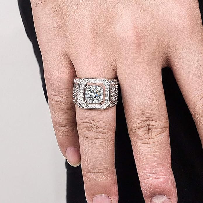 Dankadi Noble Men's 925 Silver Ring-Square Cubic Zircon Inlaid-Classic Ring-Fashion Silver Jewelry-Party Accessories 8-13#