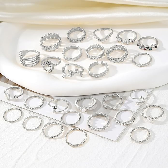 IFKM Gold Knuckle Rings Set For Women Vintage Stackable Joint Finger Midi Rings Dainty Cubic Zirconia Crystal Simple Twist Hollow Cute Rings Pack Jewelry Gift