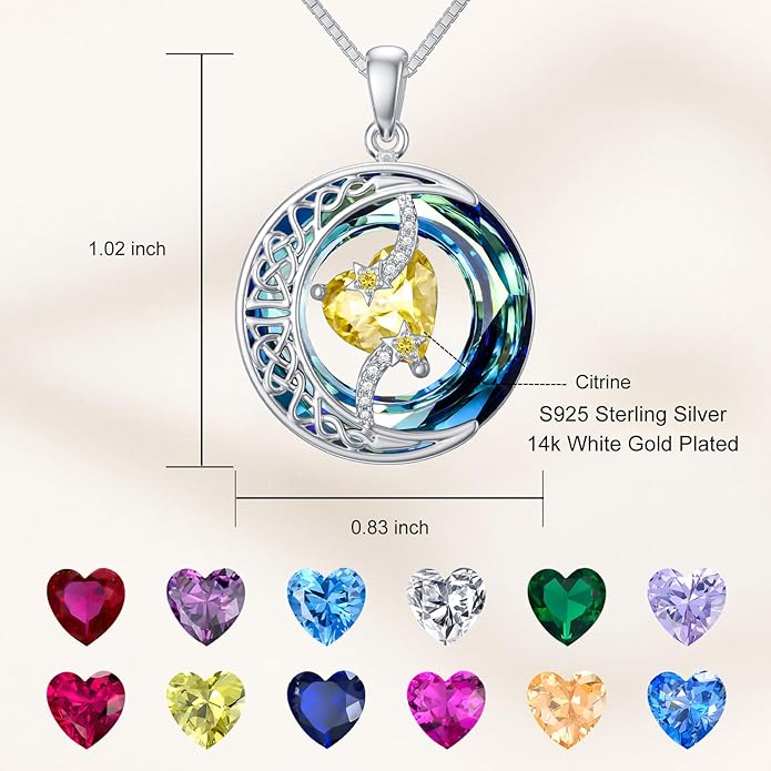 TOUPOP Christmas Gifts Birthstone Necklace 925 Sterling Silver Moon and Star Pendant with Blue Crystal Celtic Moon Jewelry Birthday Gifts for Women Mom Wife Her Daughter