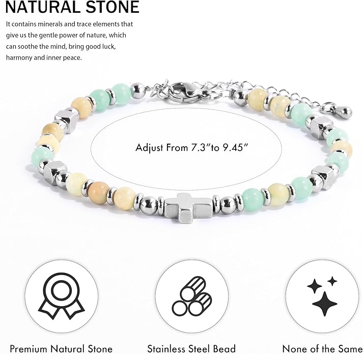 VIBILIA Cross Beaded Bracelets for Women, Inspirational Natural Heart Religious Bracelets for Women, Birthday Christian Gifts for Women on Thanksgiving Christmas Gifts