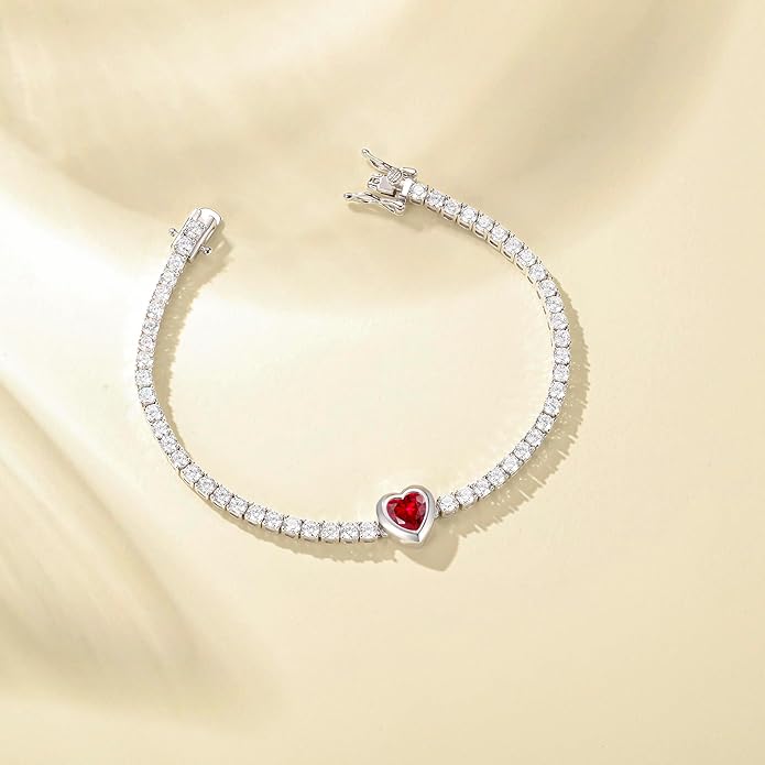 FANCIME 7mm Heart Birthstone Tennis Bracelet for Women Fine Jewelry Wedding Bridal Prom Birthday Gift for Women Her, Length 7 Inch