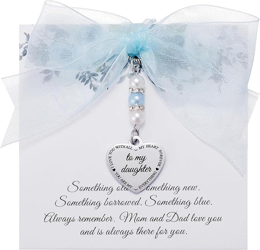 Ralukiia Something Blue Charm Gift for Bride from Mom and Dad, Blue Bridal Bouquet Charm, Daughter Wedding Gifts from Parents, Bridal Shower Gift