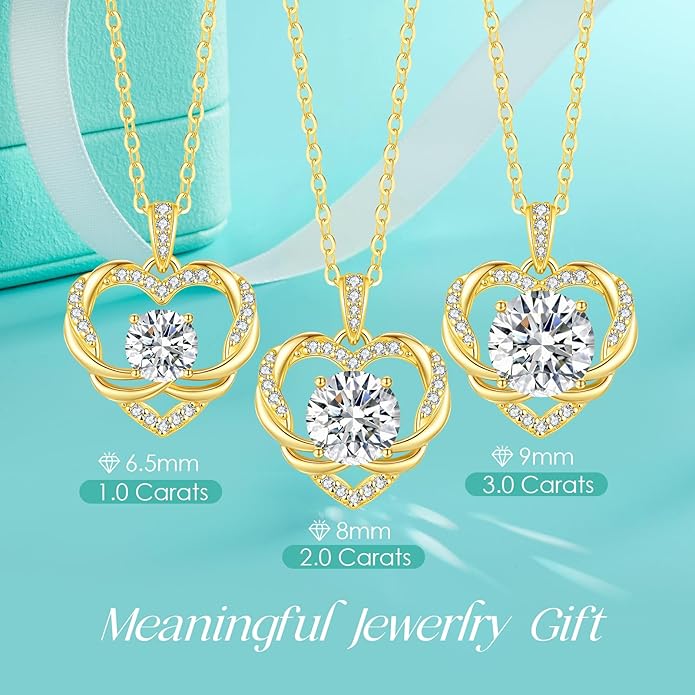 OOBEE Moissanite Heart Necklace for Women 925 Sterling Silver Fine Jewelry Twist Pendant, Valentine Anniversary Birthday Gift for Wife, Mom, Girlfriend