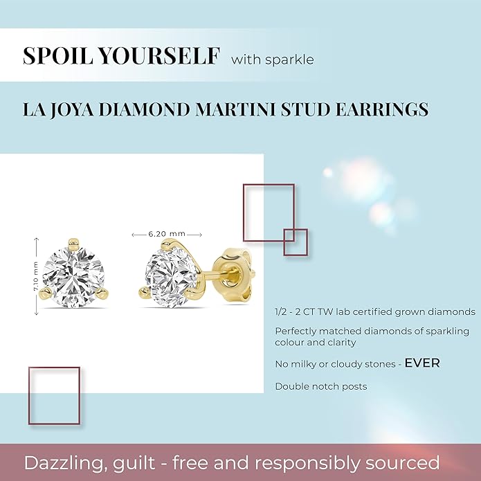 Martini Set Diamond Stud Earrings for Women | Lab Made Solid 10K White Gold Diamond Earrings | Sparkly Diamond Jewelry for Women