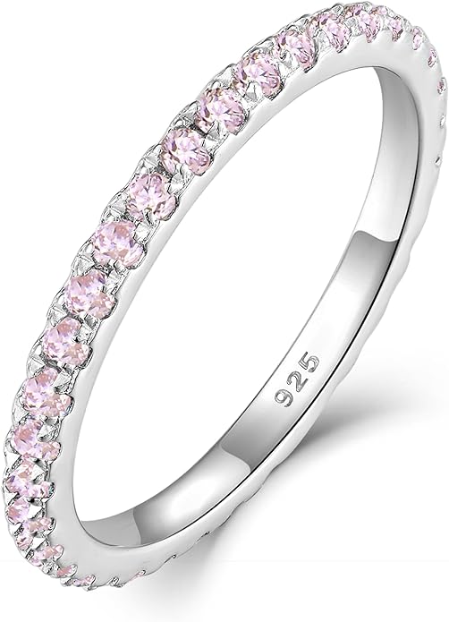 YL Stackable Ring 925 Sterling Silver Wedding Eternity Bands Birthstone Stacking Rings for Women