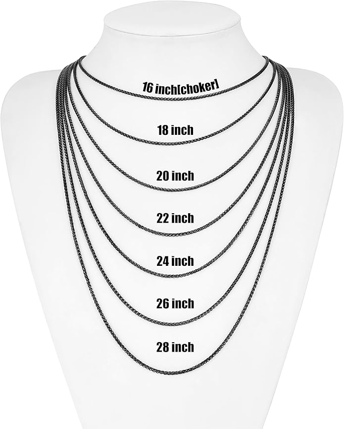 Fiusem Wheat Chains for Men and Women, 2/2.5/3/4/5mm Silver Tone/14K Gold Plated/Black Necklace Chain, Stainless Steel Mens Necklace 16-28 Inch