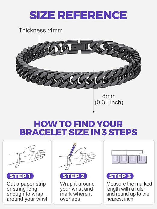 Richsteel Cuban Link Chain Bracelets 8/12/17mm Width Stainless Steel Chain Wrist Bracelets for Men, 7.4/8.2/9 Inch Length Classic Jewelry for Christmas/Valentine's Day/Birthday