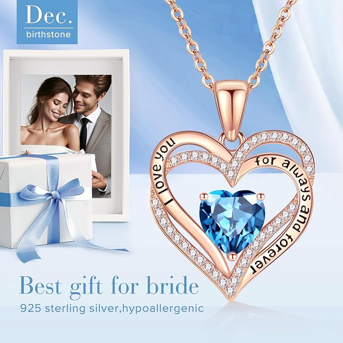 Vakki Birthstone Jewelry for Women Pendant Necklace 925 Sterling Silver Heart Necklace Birthday Gifts for Wife Daughter Girlfriend