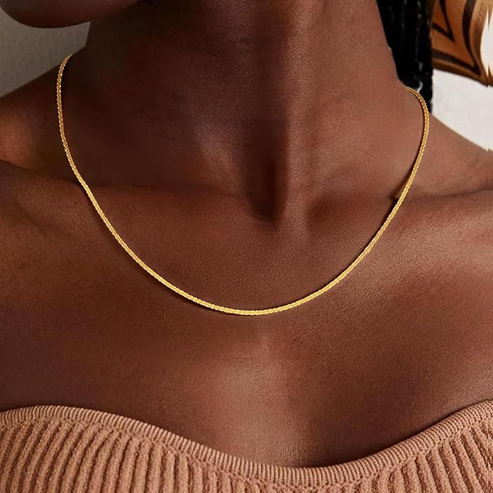 S925 Sterling Silver Sparkly Chain Necklace for Women - 0.8mm Sterling Silver Necklace Thick Sturdy Colourfast Chain Necklaces Jewelery for Women 16/18/20/22 Inch