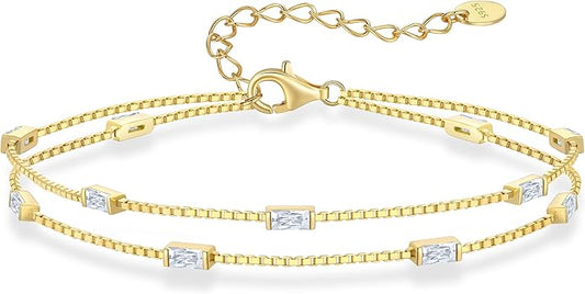 LOUISA SECRET Birthstone Bracelets for Women, 925 Sterling Silver Dainty Simple Women Charm Link Bracelet, Birthday Anniversary Jewelry Gifts for Women Wife Mom Her