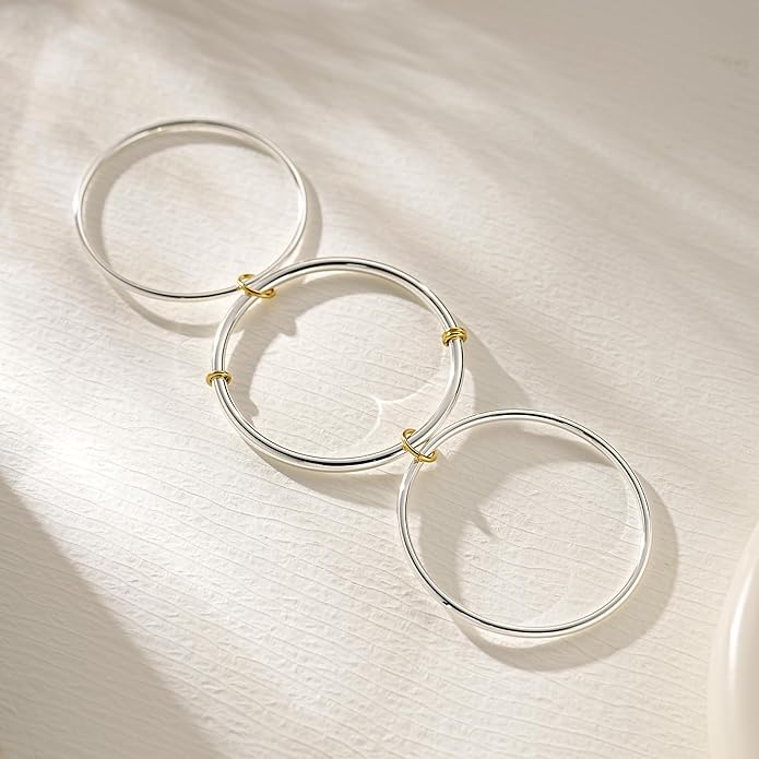 NOKMIT Triple Interlocked Stackable Bangle Bracelets for Women 3-Pack Two-Tone High Polished Stainless Steel Bangle Set Classic Plain Thin Non-Tarnish Gold&Silver
