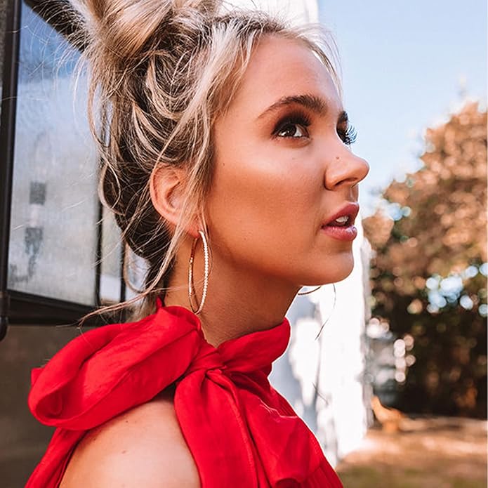 925 Sterling Silver Earrings Large Rhinestone Hoop Earrings Big Cubic Zirconia Hoop Earrings Thin Rhinestones Round Hoop Earrings for Women 20/30/40/50/60/70mm Sparkly Hoops With Crystals for Womens