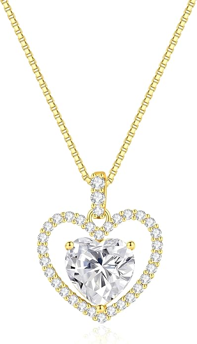 2CT Moissanite Heart Necklace for Women Wife in Gift Box,S925 Sterling Silver Jewelry for Women,Anniversary Birthday Present for Wife Her Girlfriend,18K Gold/White Gold Filled