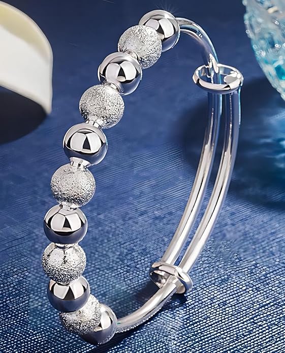 S925 Silver Bangle Bracelet for Women, Elegant Women‘s Sterling Silver Bracelet Bangle Adjustable 6.4-7.8 inches Small Size