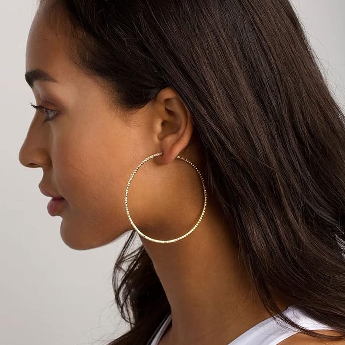 925 Sterling Silver Earrings Large Rhinestone Hoop Earrings Big Cubic Zirconia Hoop Earrings Thin Rhinestones Round Hoop Earrings for Women 20/30/40/50/60/70mm Sparkly Hoops With Crystals for Womens