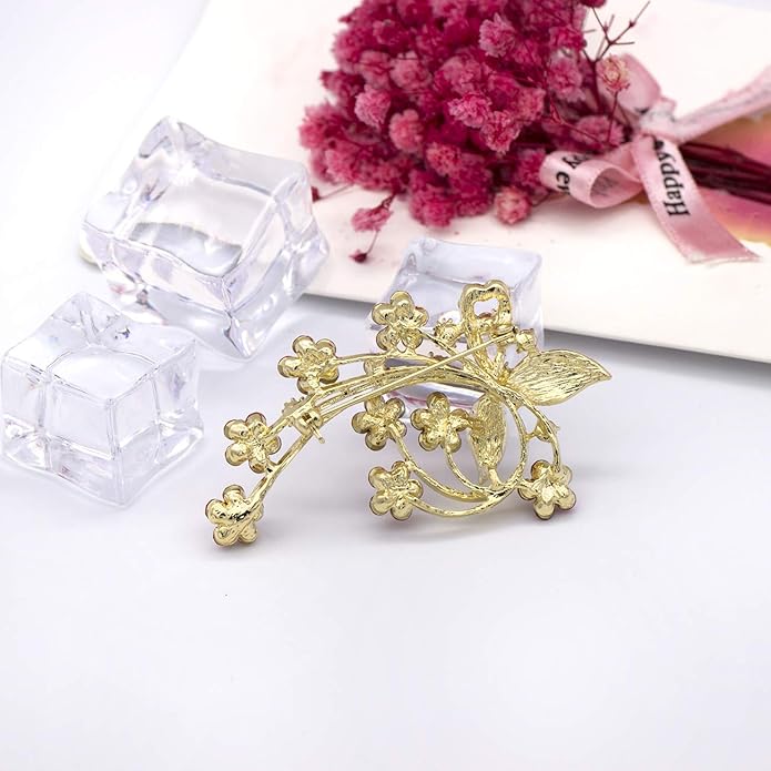 YOQUCOL Red Colour Zircon Crystal Poppy Flower Bouquet Shape Brooch Pins for Woman Gift