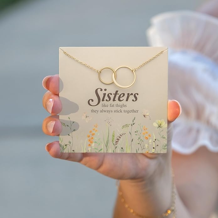 Suavell Sister Necklace - Sterling Silver Interlocking Double Circle Necklace - Birthday Gift for Sister - Maid of Honor Gift