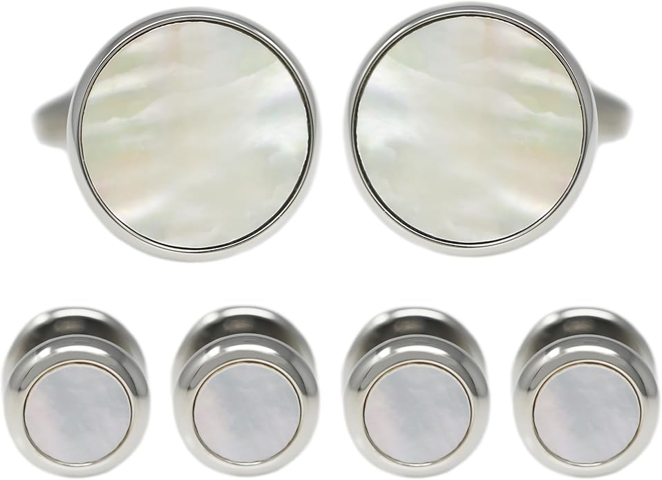 MENDEPOT Men Formal Wear Dress Shirt Cufflinks And Studs Set With Box Wedding Groom Groomsmen Gift