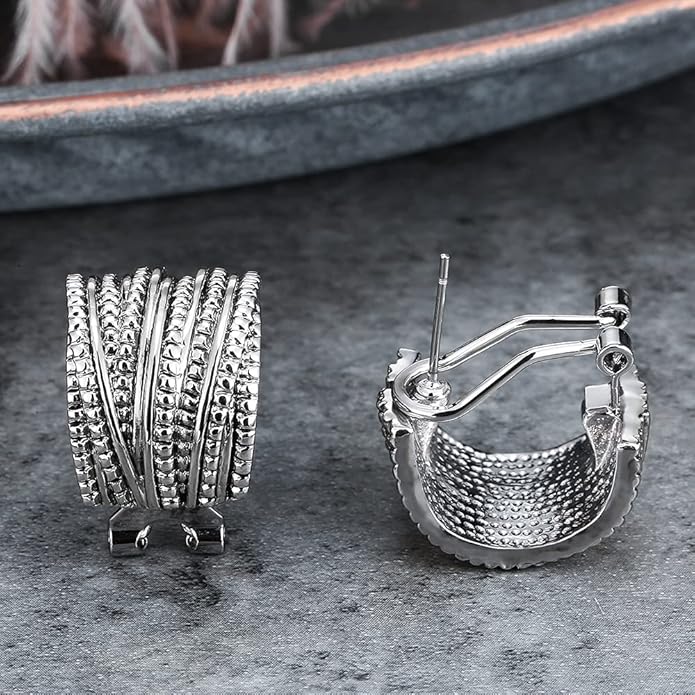 Two Tone Earrings for Women Gold and Silver Crossover Half Hoop Statement Earring Designer Stud Earrings