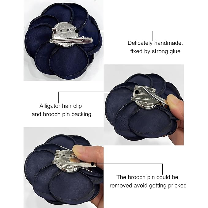Sanrich Women's Brooches 4pcs Rose Flower Hair Clip Mexican Hair Flowers Clips Hairpin Brooch Tea Party Hats Headpieces (navy blue)
