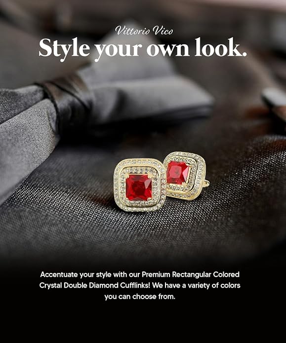 Vittorio Vico Square Colored Crystal Double Diamond Set Cufflinks