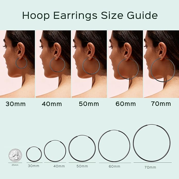 ChicSilver Hypoallergenic 925 Sterling Silver Hoop Earrings for Women, Lightweight Large Gold Plated Hoop Earrings, Endless Hoops Earring 20/30/40/50/60/70MM