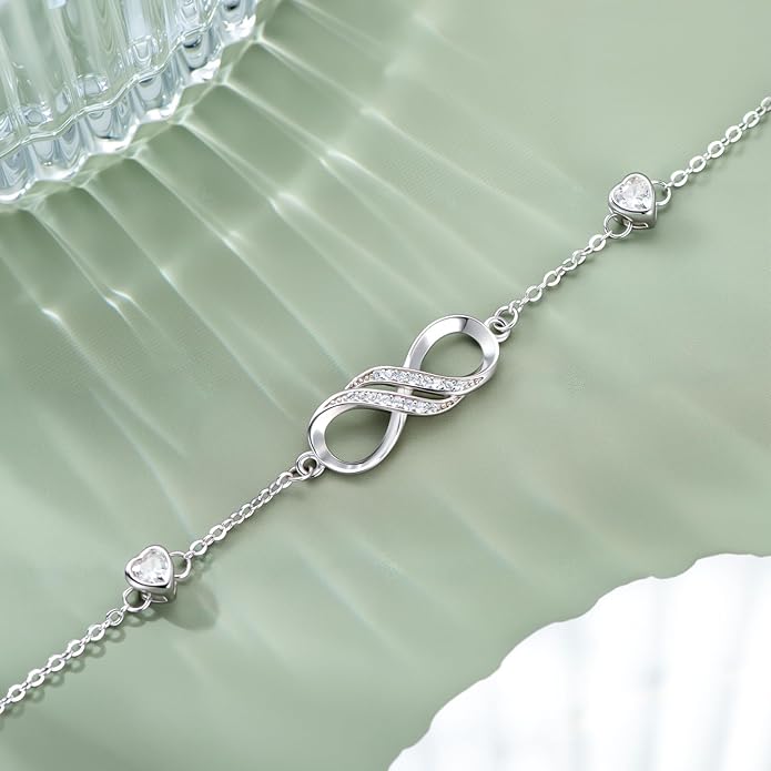 Dorunmo Infinity Bracelet Mom Bracelet 925 Sterling Silver 14K Gold Plated Infinity Heart Anklet for Women Christmas Jewelry Gifts for Wife Mom Daughter