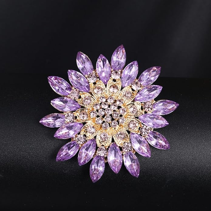 Rhinestone Large Flower Brooches Pins for Women Fashion Sparkly Crystal Sunflower Statement Brooch Unique Wedding Party Suit Dress Jewelry Accessories