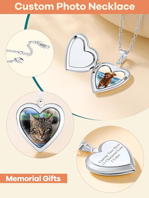 Supcare Locket Necklace That Holds Pictures-Engraved Photo Pendant Custom Jewellery Gifts for Men Women (with Jewellery Gift Box)