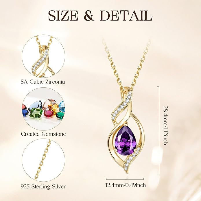 FANCIME Birthstone Necklace for Women Teardrop Necklace S925 Sterling Silver Infinity Love Birthday Gifts for Mom Women Girls, 16"+2" Inches