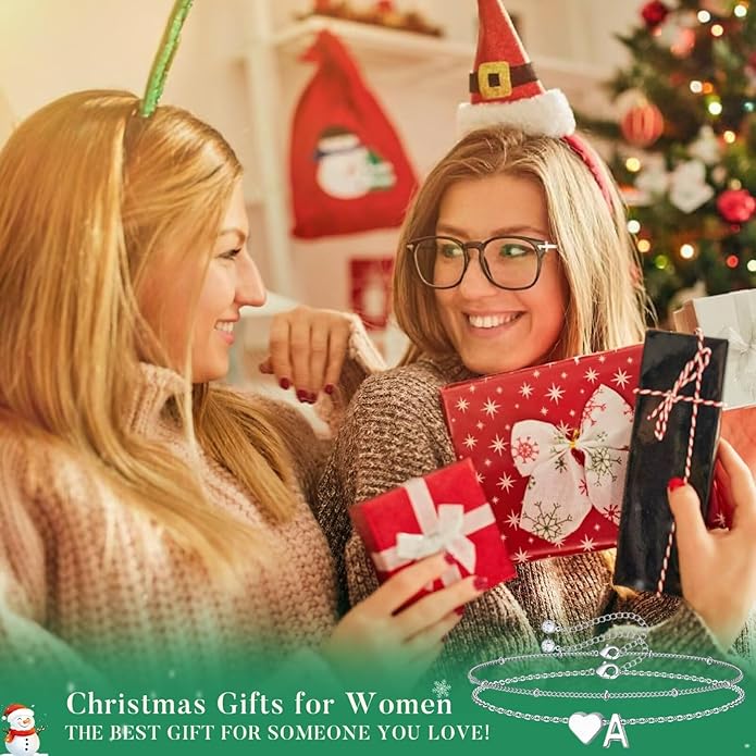 M MOOHAM Christmas Gifts for Grandkids Teens Girls -14K-Gold-Plated Heart Initial Bracelets for Women Girl Dainty Gold Bracelets Birthday Gift Stocking Stuffers for Women Teenage Girls Kids Gifts