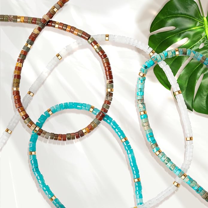 AGOT Beaded Gemstone Necklace for Women: Boho Bead Choker Natural Stone Necklaces - Handmade Jewelry for Summer Beach