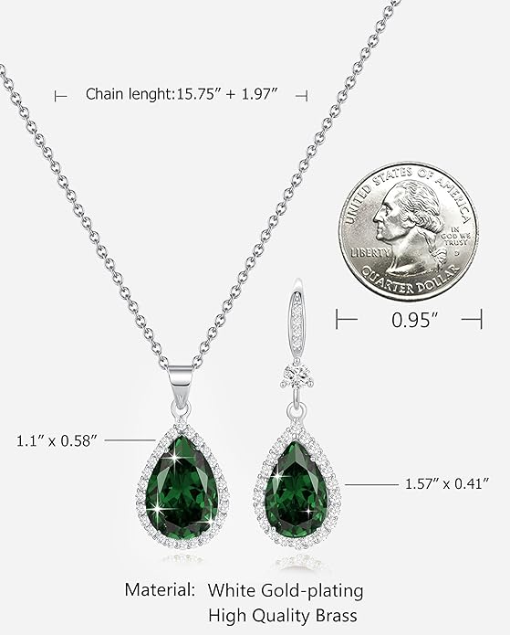 Sumonyo Women Jewelry Set Silver/Gold Plated Teardrop Pendant Necklace Dangle Drop Earrings Dangling Sets Birthstone Crystals Rhinestone,Birthday Anniversary Wedding Mother’s Day Gifts for Women