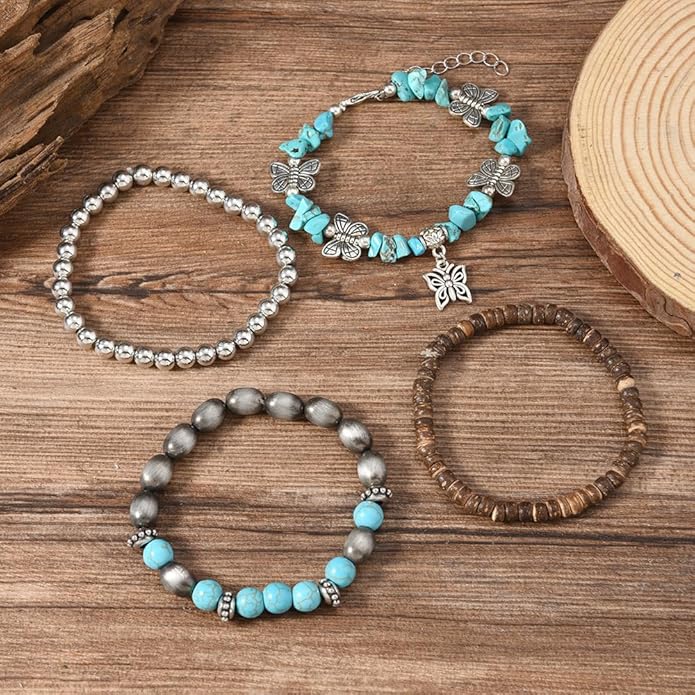ONLYJUMP Bohemian Mix Bead Multi Layer Versatile Bracelets Set Boho Turquoise Stackable Beaded Strand Stretch Bangles Bracelets Statement Bangle Boho Jewelry Set