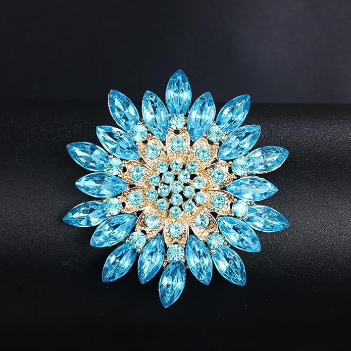 Rhinestone Large Flower Brooches Pins for Women Fashion Sparkly Crystal Sunflower Statement Brooch Unique Wedding Party Suit Dress Jewelry Accessories