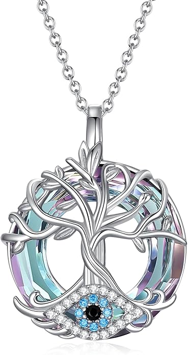 WINNICACA Sterling Silver Evil Eye Necklace Protection Crystal Pendant for Women Good Luck Vintage Evil Eye Pendant Jewelry Birthday Gifts for Women Friend Female