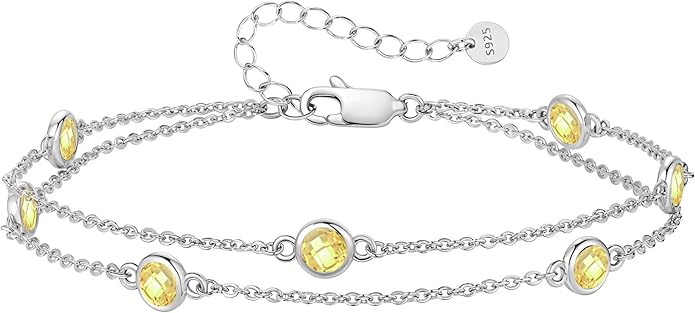 LOUISA SECRET Birthstone Bracelets for Women, 925 Sterling Silver Charm Link Double Strand Bracelet, Birthday Anniversary Christmas Jewelry Gifts for Wife Girlfriend Mother her…