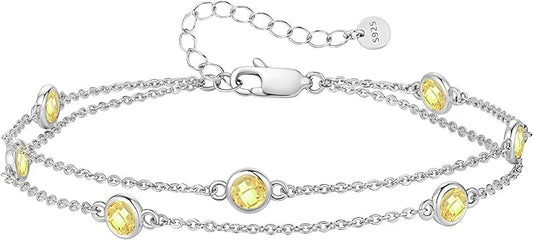 LOUISA SECRET Birthstone Bracelets for Women, 925 Sterling Silver Charm Link Double Strand Bracelet, Birthday Anniversary Christmas Jewelry Gifts for Wife Girlfriend Mother her…