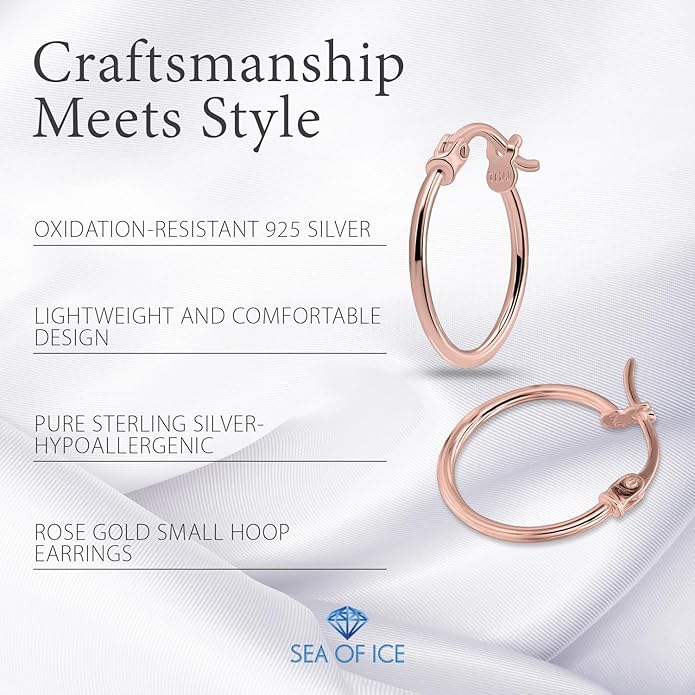 SEA OF ICE 925 Sterling Silver Hoop Earrings for Women - Hypoallergenic Earrings for Women in Sterling Silver, Yellow Gold, Rose Gold or Black Rhodium | Sizes 12MM, 15MM, 20MM or Multipack