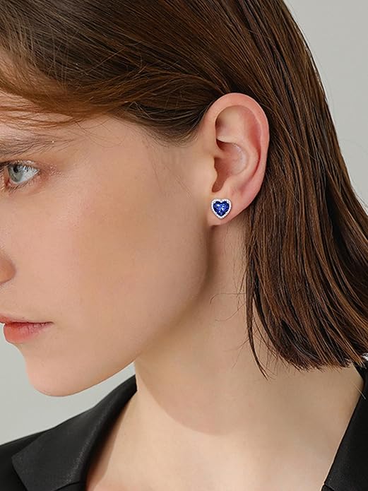 ChicSilver 925 Sterling Silver Birthstone Earrings for Women, 8MM/2 Carat Heart & Round Cubic Zirconia Stud Earrings, Hypoallergenic Jewelry, Ideal Birthday or Christmas Gifts