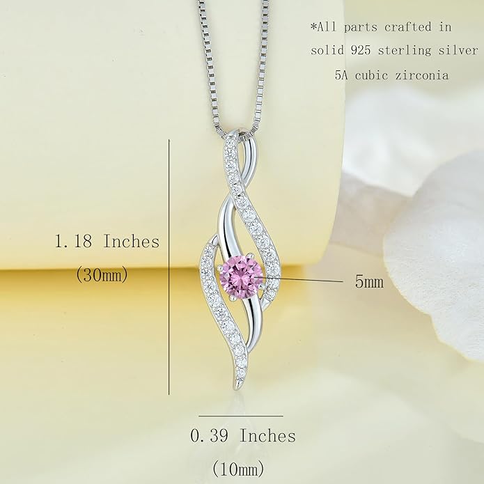 Women Infinity Necklace 925 Sterling Silver Twist Birthstone Pendant with Chain 5A Cubic Zirconia Jewelry