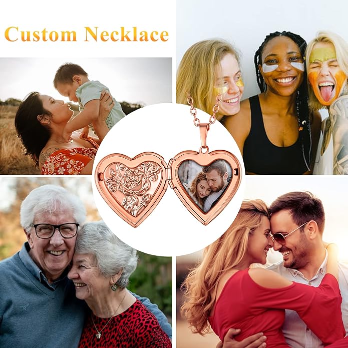 Supcare Locket Necklace That Holds Pictures-Engraved Photo Pendant Custom Jewellery Gifts for Men Women (with Jewellery Gift Box)