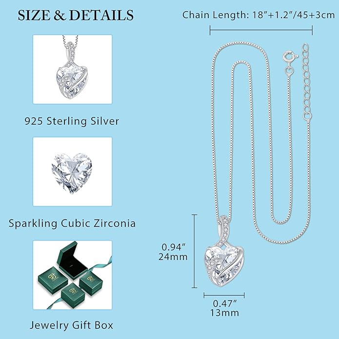 FJ Infinity Birthstone Necklace 925 Sterling Silver Love Heart Pendant Jewelry Gifts for Women